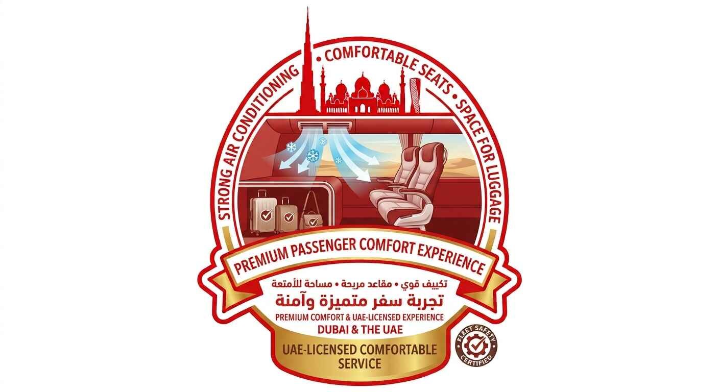 Strong air conditioning, comfortable seats and space for luggage